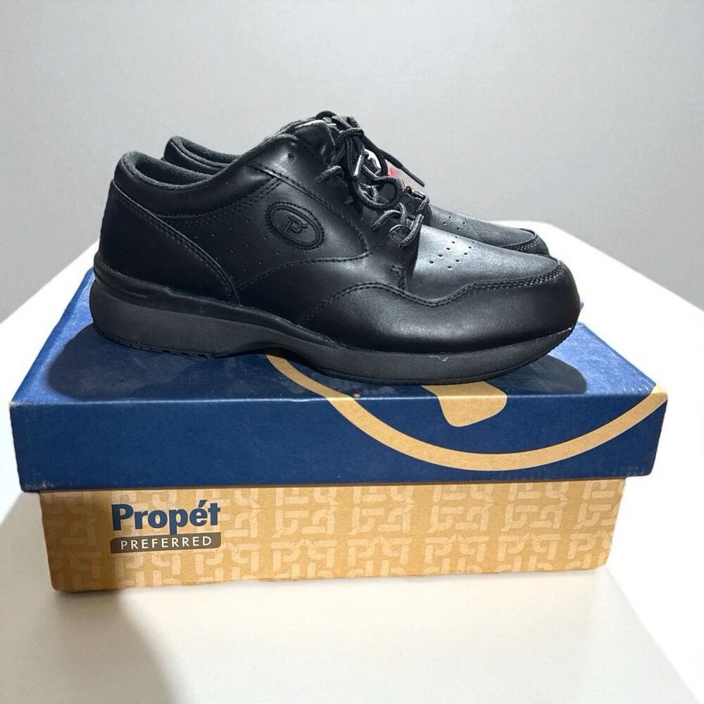 Propet LifeWalker II Mens 9M Black Leather Walking Shoes Comfort Support NIB